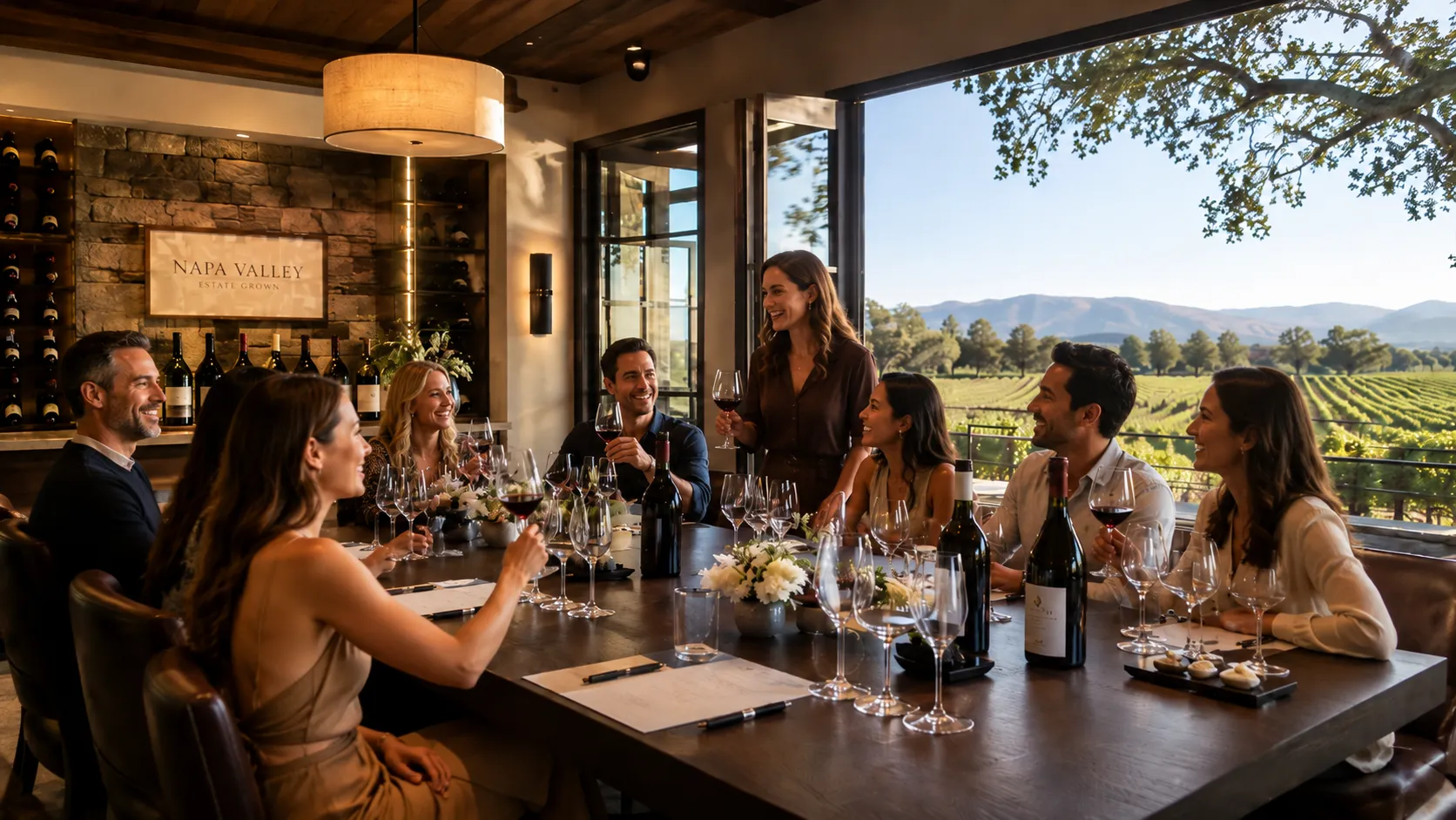 People enjoying wine at a tasting room